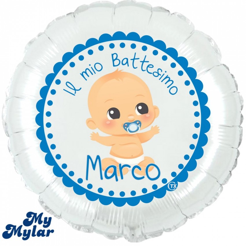 Palloncini Decorati MyMylar - Battesimo Bimbo + Nome (18")